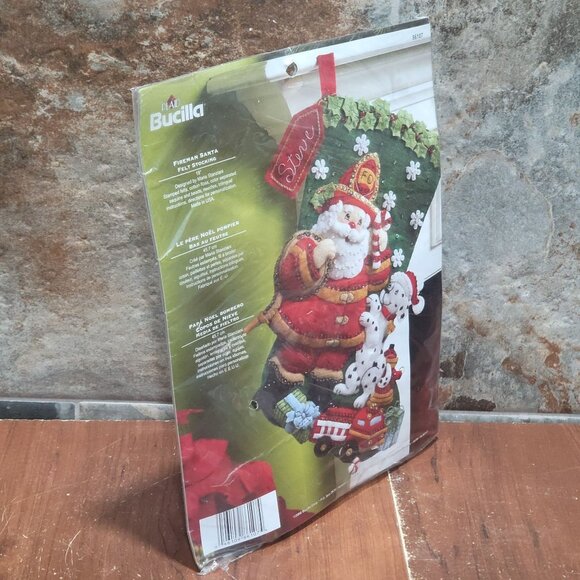 Plaid Bucilla Felt Stocking Kit 2008 Fireman Santa Dalmatian Dog 18" 86107 - Picture 9 of 11